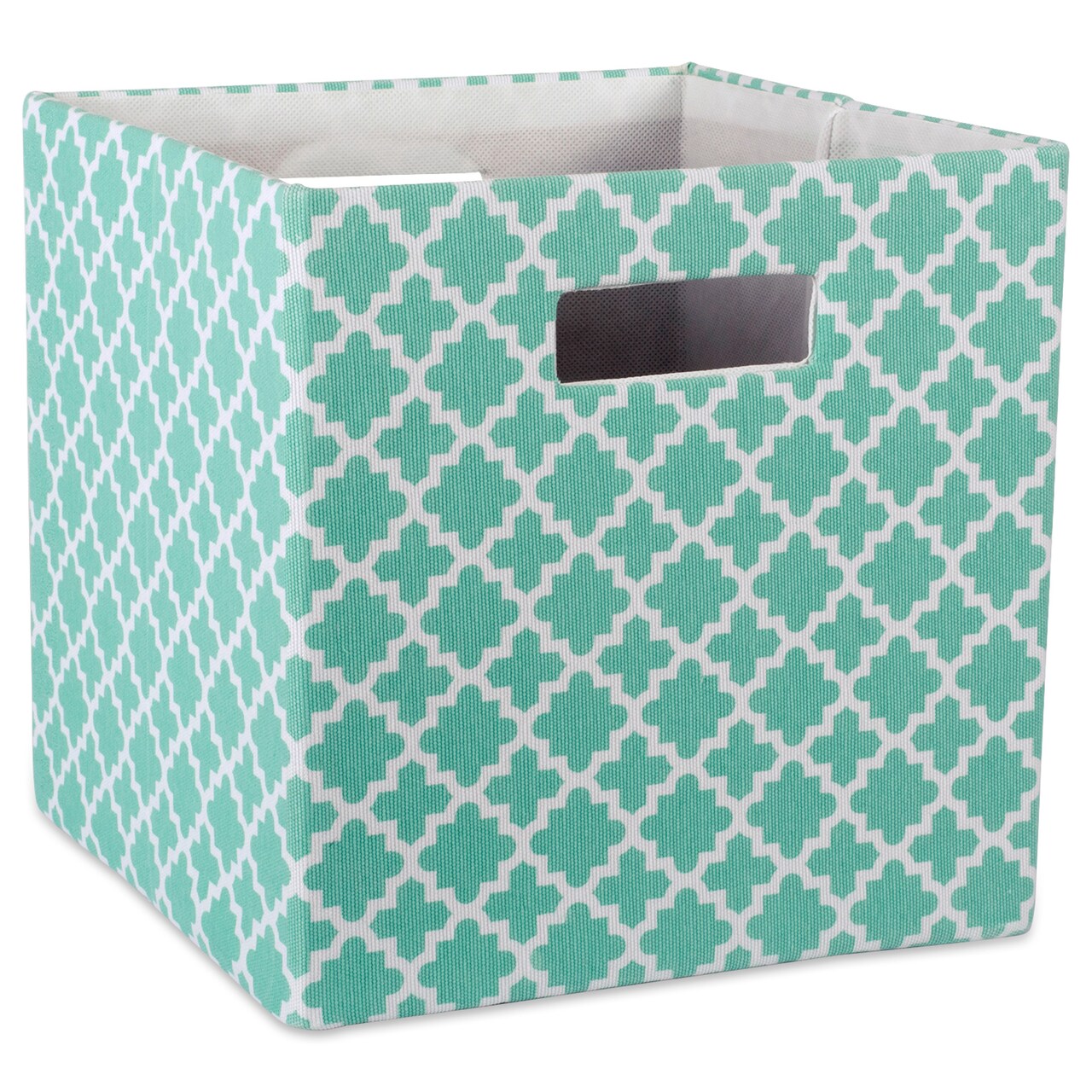 CC Home Furnishings 11" Aqua Green and White Lattice Pattern Square Storage Bin